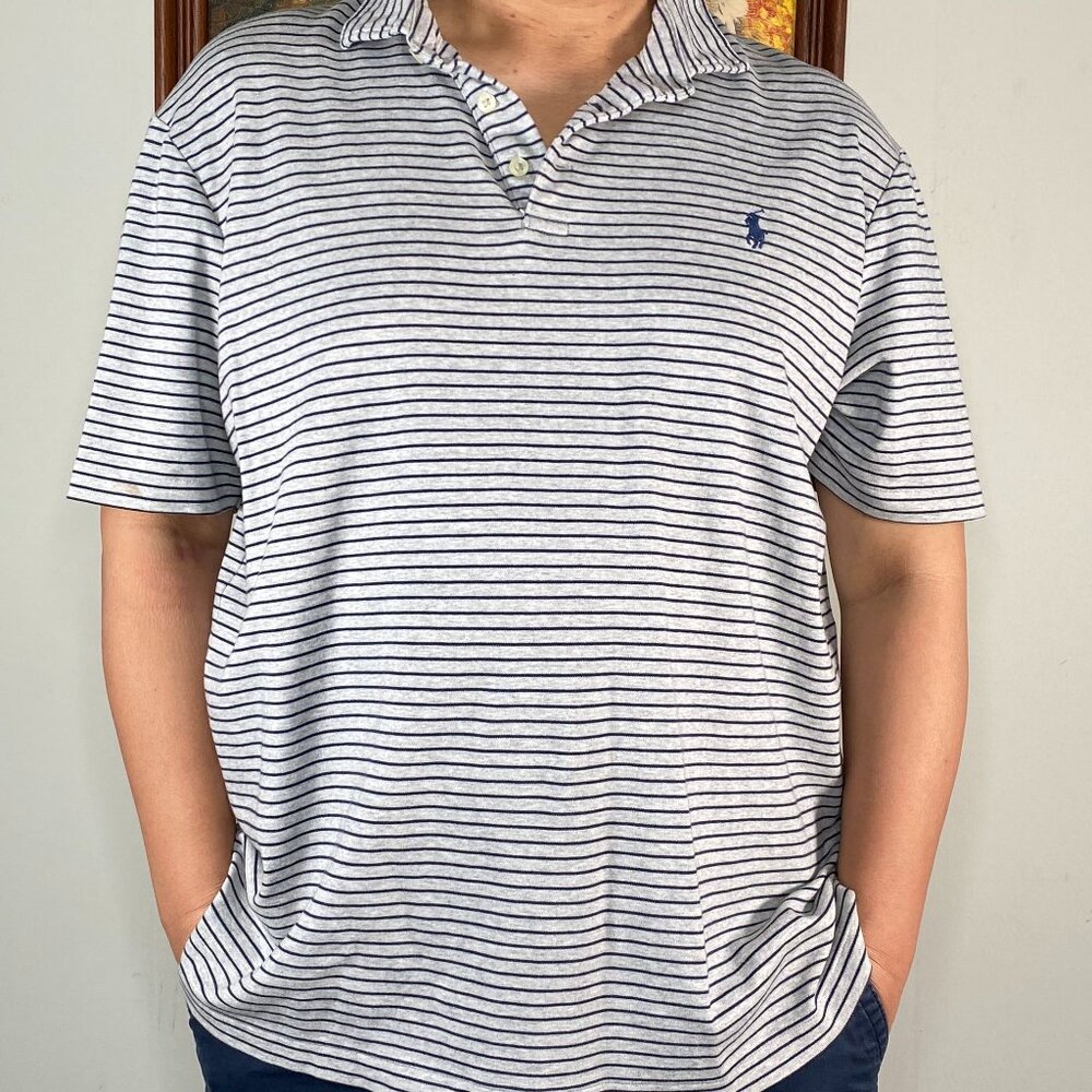 Polo Ralph Lauren Shortsleeve Polo Shirt Top Men's XL Gray Stripe Casual
